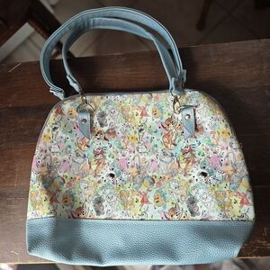 Pastel Blue Cartoon-Print Satchel Handbag